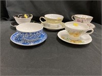 5 Decorated Chinaware Cups and Saucers