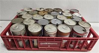 Tray of vintage empty beer cans