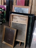 2 Antique Washboards, Painting on Board, Mirror