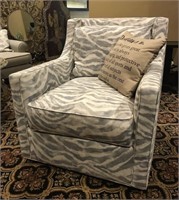 Gray/white Zebra Fabric Chair with Pillows