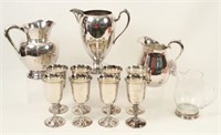 Group of Silver Plate, 3 Pitchers, 8 Goblets, Etc.