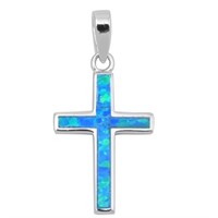 Solid Blue Opal Cross Pendant
