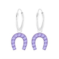 Violet Horseshoe Charm Hoop Earrings