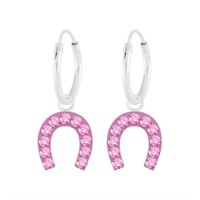 Pink Topaz Horseshoe Charm Hoop Earrings