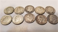 10 Each 90% Silver Dimes dated 1954-1964