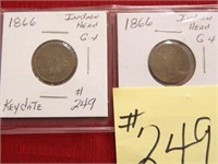 (2) 1866 Indian Head Cents - G-4 - Key Dates