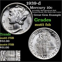 1939-d Mercury 10c Grades GEM FSB