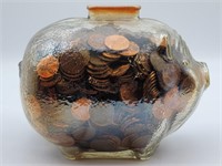 Glass Piggy Bank Filled with Pennies