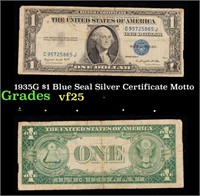 1935G $1 Blue Seal Silver Certificate Grades vf+ M