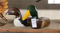 Two wooden carved hand painted ducks, 15 “ long