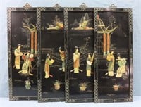 Set of (4) Chinoiserie Decorated Wall Panels
