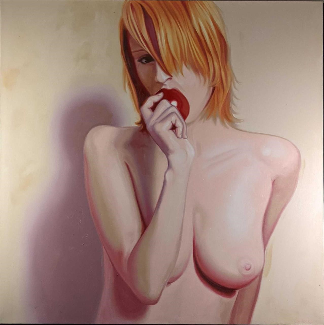 Acrylic On Canvas Jim Jackson Nude Girl With Appl