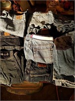 22 pairs assorted jean shorts, skirts and pants