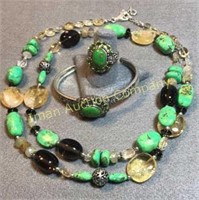 Sterling & Green Turquoise Jewlery Set