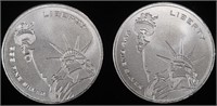 (2) 1 OZ .999 SILVER STATUE OF LIBERTY ROUNDS