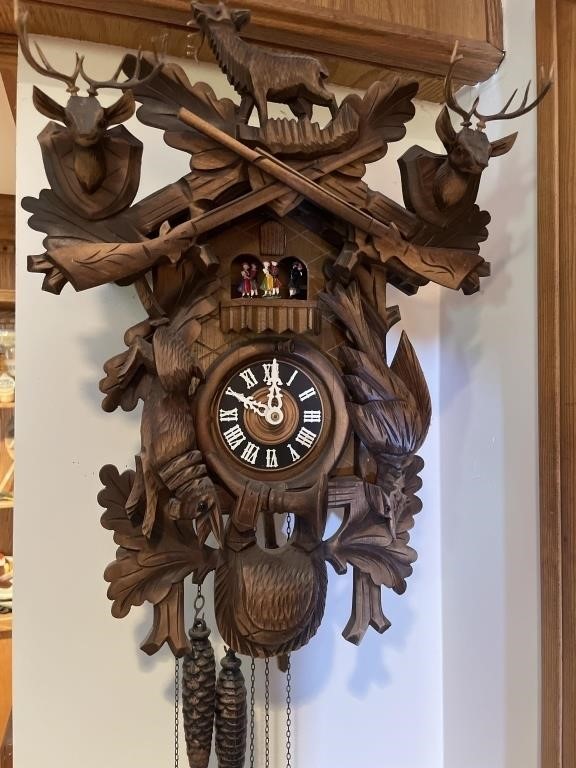 Vintage Swiss Wooden Carved Cuckoo Clock