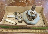Antique Blue Lamp Base w Fittings- Needs Cleaning