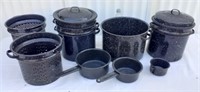 Vintage black white speckled pans