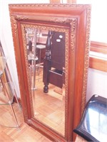 Vintage beveled mirror with fancy oak and gesso
