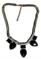 BEAUTIFUL VINTAGE GOLD BLACK FACETED NECKLACE