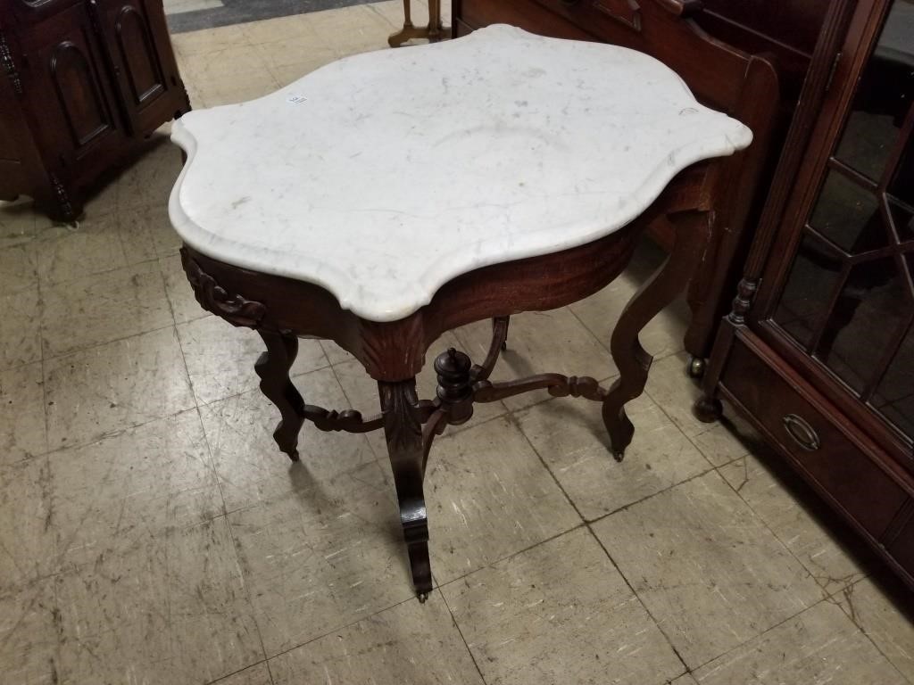 EARLY WALNUT LAMP TABLE W/ MARBLE TURTLE TOP