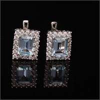 Sterling Blue Topaz & Zircon Latch Back Earrings