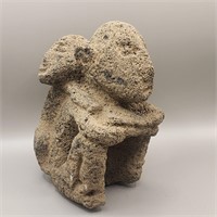 Pre Columbian lava rock man w/ monkey
