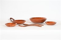 Vintage Hand Carved Wooden Salad Bowl Set