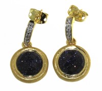 Cabochon Blue Gold Stone Earrings