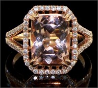14kt Gold 4.08 ct Cushion Morganite & Diamond Ring