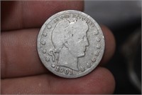 1901 Barber Silver Quarter