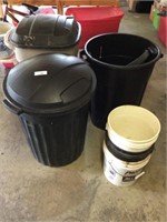3 garbage cans , 5 gal buckets