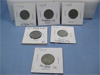 Six Buffalo Head Indian Nickels