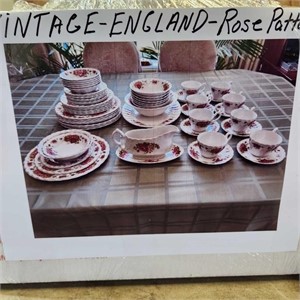 8 place setting of England Rose Pattern Dishes