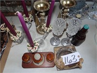 Assorted Candle Holders, Brown Bottles