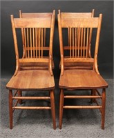 Vintage Bannister Back Oak Side Chairs (4)