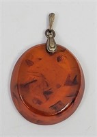 Vintage Russian, .875 Silver Amber Pendant