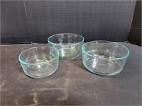 (3) Pyrex Blue Glass Mixing Bowls