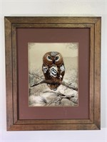 Vintage Reverse Glass Owl Painting