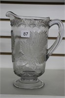 PRESSED GLASS MAPLE LEAF WATER PITCHER 9"