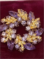 Costume Rhinestone Broach 2" Beautiful Amethyst