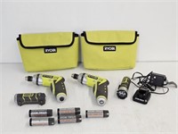 2 RYOBI DRILLS WITH BATTERIES & ONE CHARGER