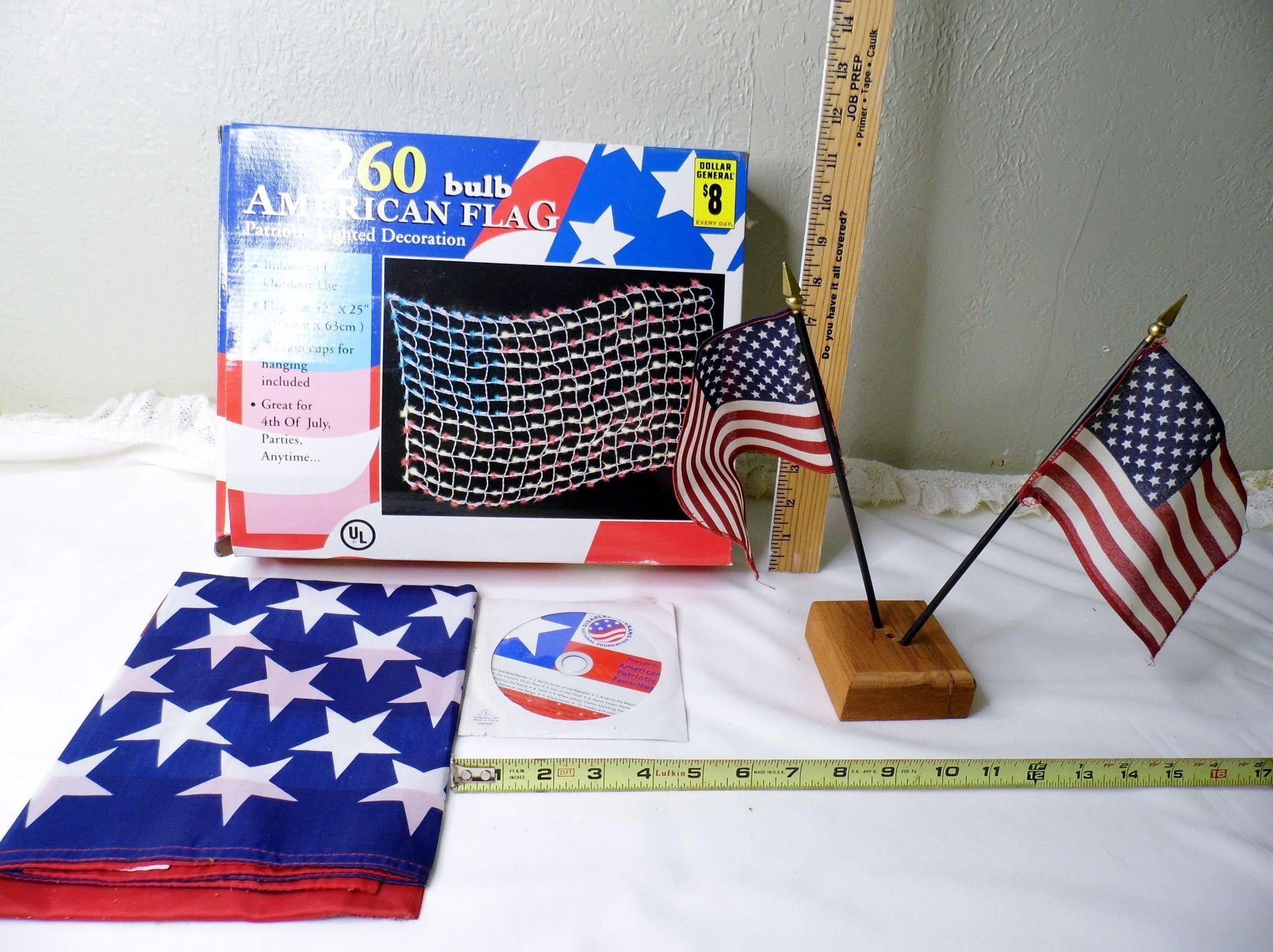 Assorted American Flag Items & Patriotic Song CD