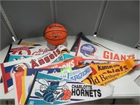 Selection of pennants and a Air Attack basketball