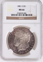 1881S MS-66 NGC RAINBOW TONED MORGAN SILVER DOLLAR