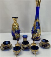 13pc Blue Bohemian Art Glass