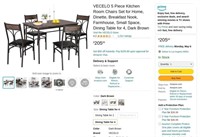 W557  VECELO 5-Piece Dark Brown Dining Set Table