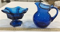 Blue dish w/ pitcher-no visible brand/markings