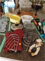 lot of cookware - oven mitts, wine bottle holder