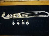 Vtg. Silver/Gold Tone Necklace & Clip Earrings